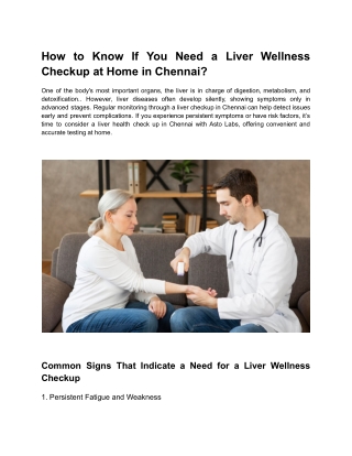Liver Wellness Checkup at Home in Chennai | Free Collection