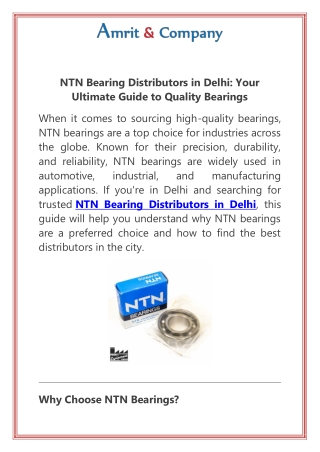 NTN Bearing Distributors in Delhi Your Ultimate Guide to Quality Bearings