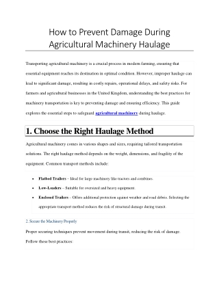 How to Prevent Damage During Agricultural Machinery Haulage