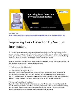 Improving Leak Detection By Vacuum leak testers