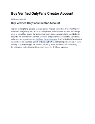 Toper Seller To Buy Verified OnlyFans Creator Account from USA