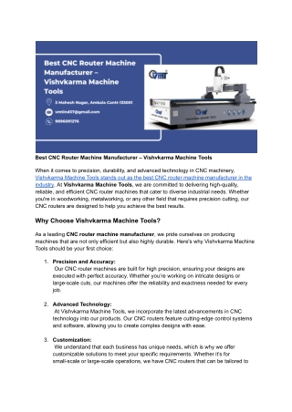 Best CNC Router Machine Manufacturer | Vishvkarma Machine Tools - VMT CNC