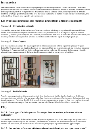 Les avantages pratiques des meubles présentoirs à tiroirs coulissants