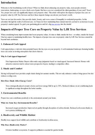 Impacts of Proper Tree Care on Property Value by LJR Tree Services