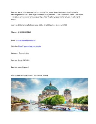 FOR GERMAN CITIZENS - Online Visa  eVisaPrime - The trusted global method of ob