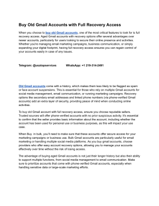Buy Old Gmail Accounts – Aged & Verified Gmail for Sale