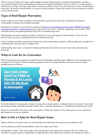 Tampa Roof Repair: Understanding Warranties and Guarantees