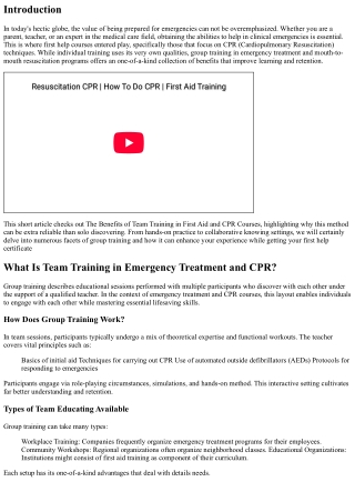The Benefits of Group Training in Emergency Treatment and Mouth-to-mouth Resusci