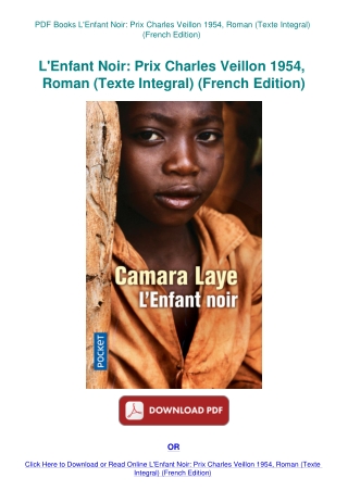 PDF Books L'Enfant Noir Prix Charles Veillon 1954  Roman (Texte Integral) (French Edition)