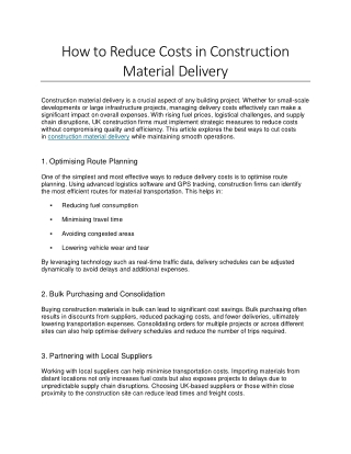 How to Reduce Costs in Construction Material Delivery