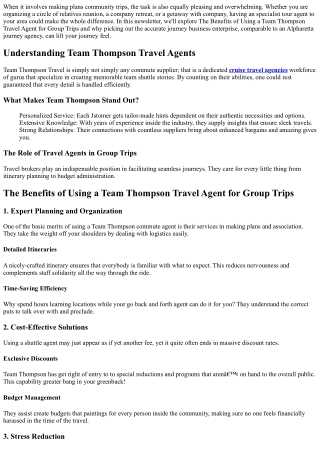 The Benefits of Using a Team Thompson Travel Agent for Group Trips