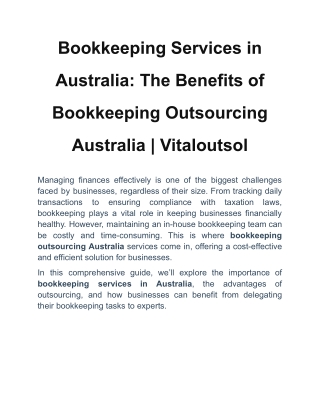 Bookkeeping Services in Australia_ The Benefits of Bookkeeping Outsourcing Australia _ Vitaloutsol