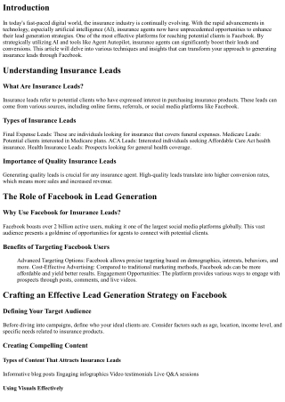 Boost Your Insurance Facebook Leads Generation Strategy Using AI and Agent Autop