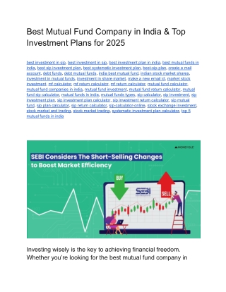 Best Mutual Fund Company in India & Top Investment Plans for 2025