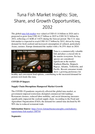 Tuna Fish Market Future Growth: Size, Share, and Trends Analysis, 2032