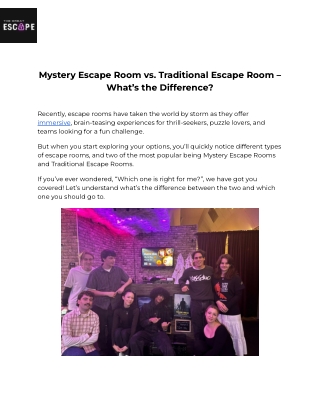 Mystery Escape Room vs. Traditional Escape Room – What’s the Difference_