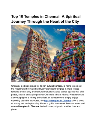 Top 10 Temples in Chennai: A Spiritual Journey Through the Heart of the City