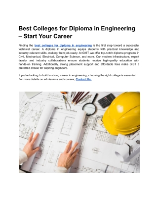 Best Colleges for Diploma in Engineering – Start Your Career
