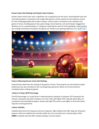 Korean Casino Slot Rankings and Popular Game Features
