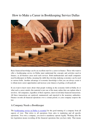 How to Make a Career in Bookkeeping Service Dallas