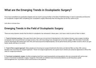 What are the Emerging Trends in Oculoplastic Surgery?