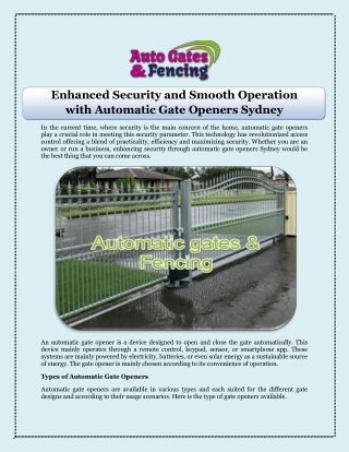Enhanced Security and Smooth Operation with Automatic Gate Openers Sydney