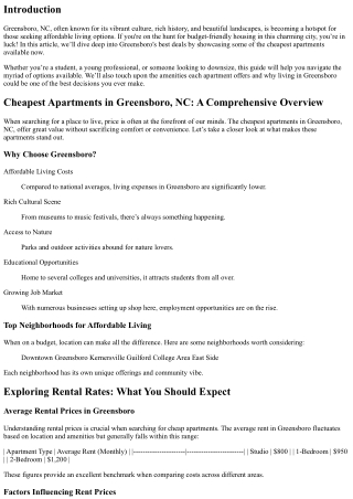Greensboro's Best Deals: A Rundown of the Cheapest Apartments Available Now