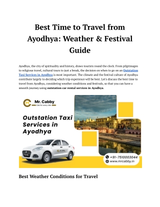 Book Outstation Taxi Services in Ayodhya - Mr. Cabby