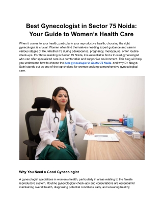 Best Gynecologist in Sector 75, Noida – Dr. Nayya Saini