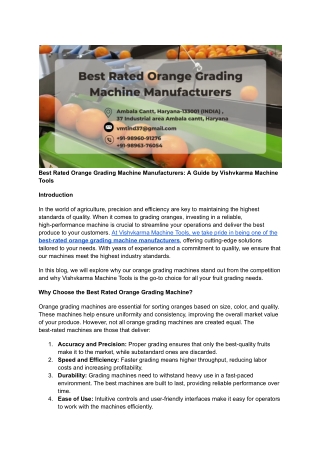 Best Rated Orange Grading Machine Manufacturers - Vishvkarma Machine Tools | Hig
