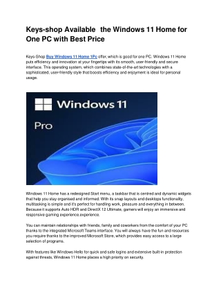 Keys-shop Available  the Windows 11 Home for One PC with Best Price