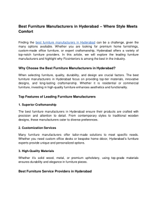 Best Furniture Manufacturers in Hyderabad – Quality and Elegance Combined - Google Docs