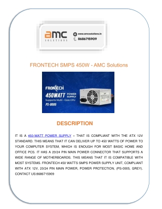 FRONTECH SMPS 450W -AMC Solutions CCTV Installation Services Hyderabad