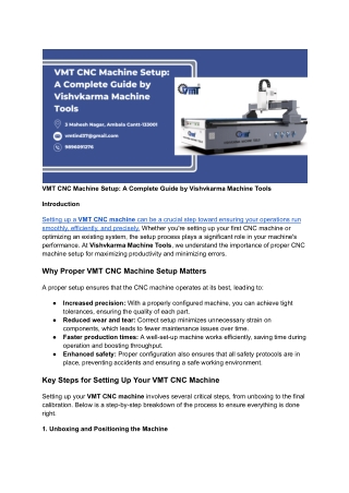 VMT CNC Machine Setup Guide - Vishvkarma Machine Tools | Efficient & Precise CNC