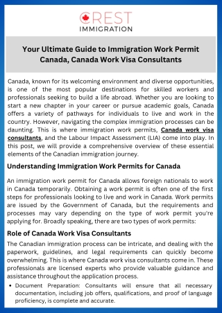 Your Ultimate Guide to Immigration Work Permit Canada, Canada Work Visa Consultants