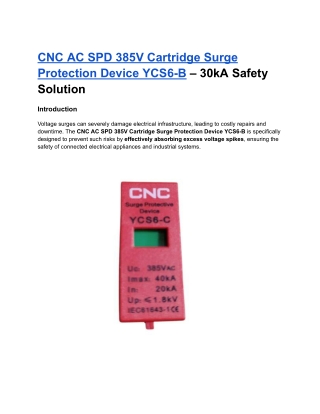 CNC AC SPD 385V Cartridge Surge Protection Device YCS6-B – 30kA Safety Solution
