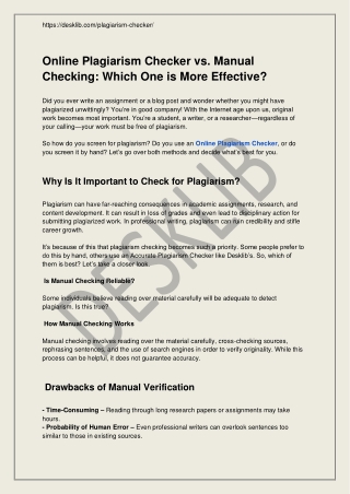 Online Plagiarism Checker TOOL