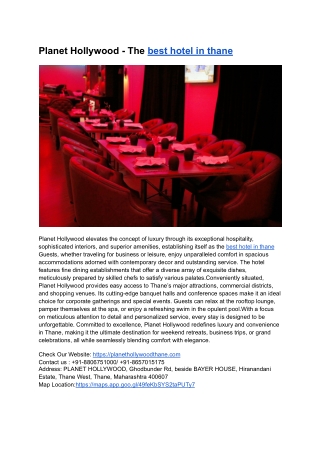 Planet Hollywood - The best hotel in thane