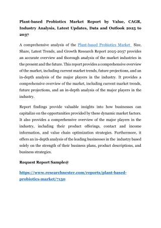 Plant-based Probiotics Market Report by Value, CAGR, Industry Analysis, Latest