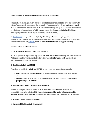 The Evolution of eBook Formats Why ePub3 is the Future