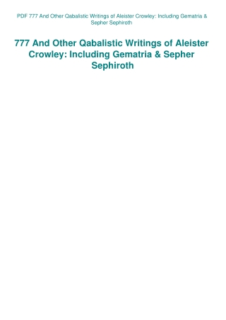 PDF 777 And Other Qabalistic Writings of Aleister Crowley Including Gematria & Sepher Sephiroth