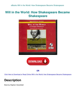 eBooks Will in the World How Shakespeare Became Shakespeare
