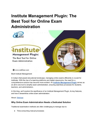 Institute Management Plugin The Best Tool for Online Exam Administration