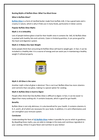 Busting Myths of Buffalo Ghee: What You Must Know