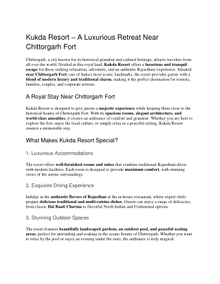 Resort Near Chittorgarh Fort – Experience Luxury & Royal Hospitality at Kukda Resort