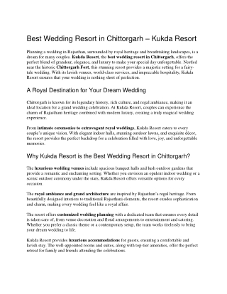Kukda Resort – The Best Wedding Resort in Chittorgarh for a Grand Celebration