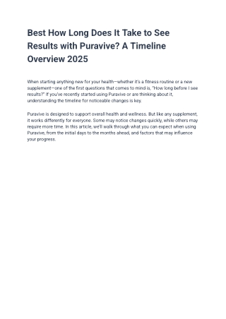 Best How Long Does It Take to See Results with Puravive? A Timeline Overview 202