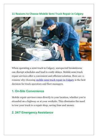 11 Reasons to Choose Mobile Semi Truck Repair in Calgary