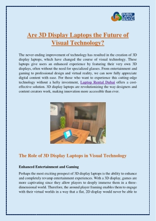 Are 3D Display Laptops the Future of Visual Technology?