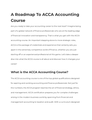 A Roadmap To ACCA Accounting Course